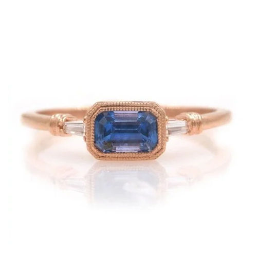 14K Rose Gold Sapphire Octagon Lateral Baguette Ring Excellent