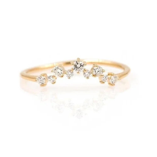 14K Yellow Gold Diamond Arch Cluster Hop Ring