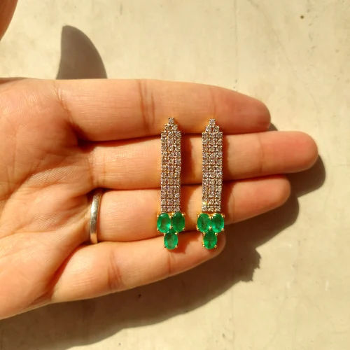 Natural Emerald And Diamond Earrings