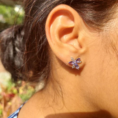 Natural Tanzanite And Diamond Earrings Excellent