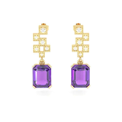 Natural Amethyst And Diamond Earrings