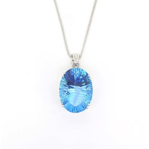 Round Natural Blue Topaz Pendant