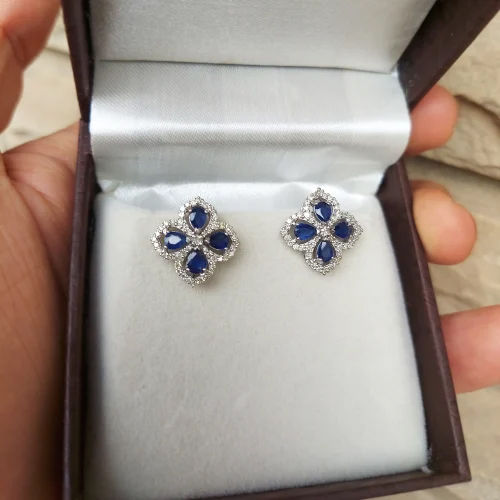 Natural Sapphire and Diamond Earrings