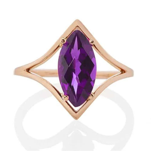 Amethyst Long Marquise Diamond Shape Rose Gold Ring