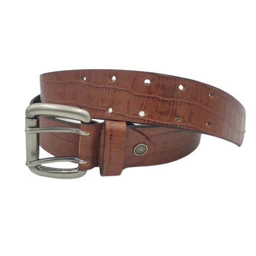 Men Double Hook Tan Leather Belt