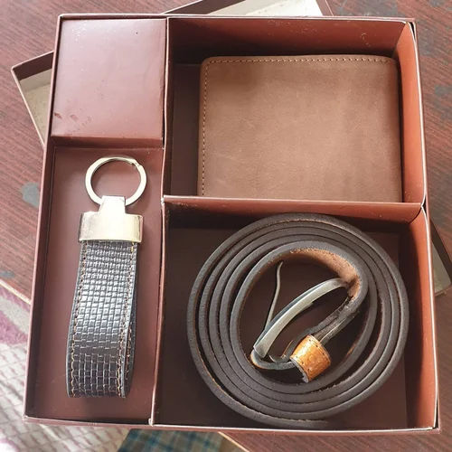 Men Leather Wallet Keychain Belt Corporate Gift Set
