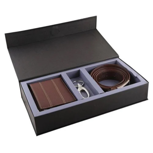 Men Brown Wallet Keychain Belt Gift Set
