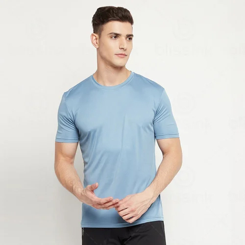 Mens Round Neck Plain Polyester T-Shirt