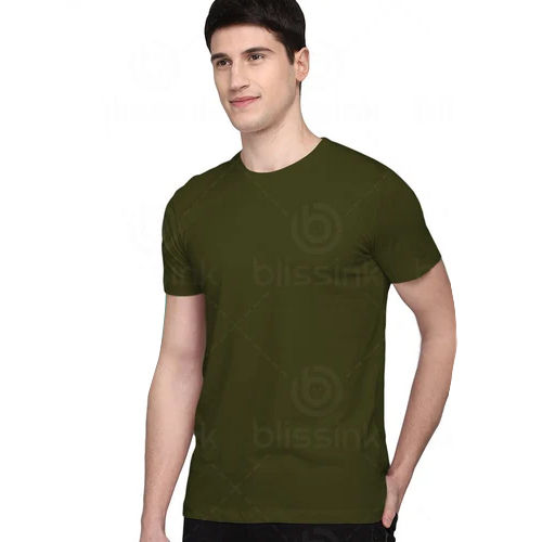 Mens Green Cotton Plain T-Shirt