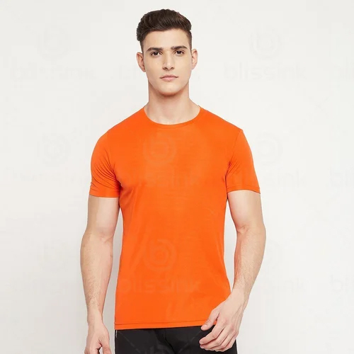 Mens Orange Polyester T-Shirt