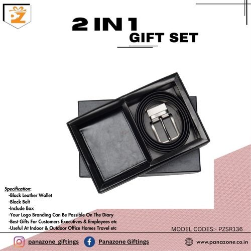2 In 1 Gift Set Style Casual Pu Leather Reversible Black Belt Wallet For Men PZSR136