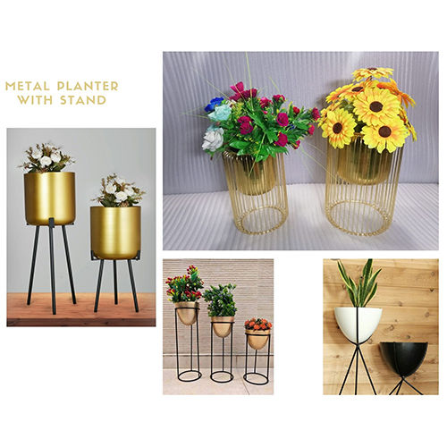 Golden Metal Planter With Stand