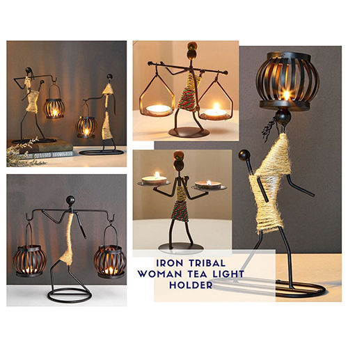 Multicolor Iron Tribal Woman Tea Light Holder