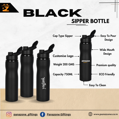 Stainless Steel Black Sipper Bottle