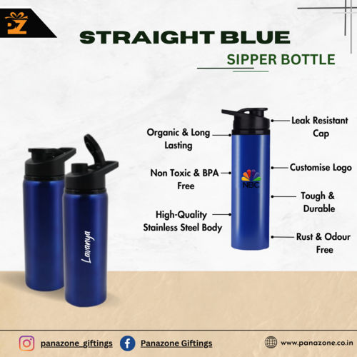Stainless Steel Straight Blue Sipper Bottle