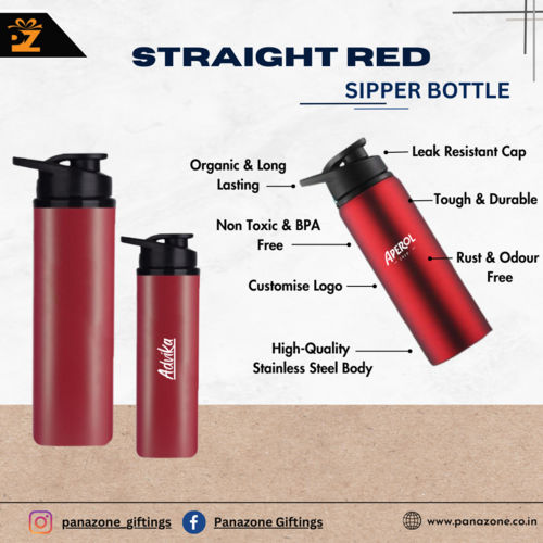 Stainless Steel Straight Red Sipper Bottle