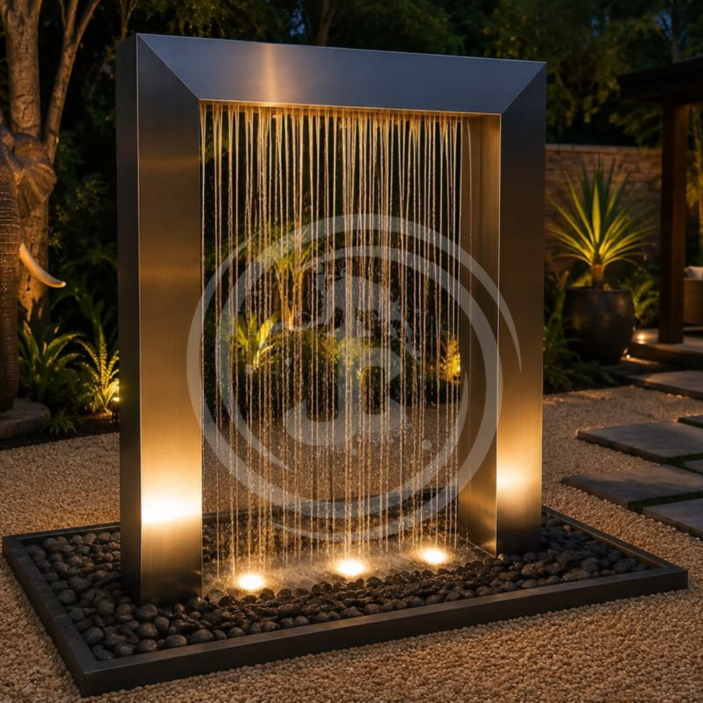 Outdoor String Fountain - Elegant Water Feature, LED Illuminated with Cascading Streams and Pool Basin for Tranquil Outdoor Ambiance