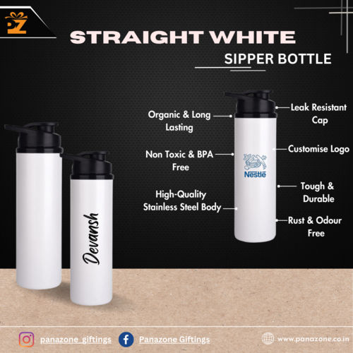 Stainless Steel Straight White Sipper Bottle