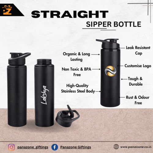 Stainless Steel Black Straight Sipper Bottle