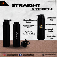 Stainless Steel Black Straight Sipper Bottle