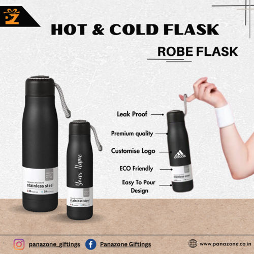 Stainless Steel Hot And Cold Robe Flask - Color: Black