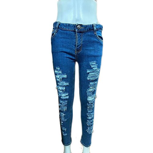 Blue Ladies Ripped Jeans