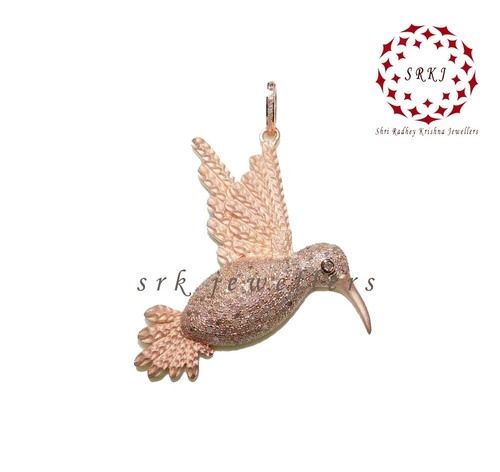 925 Starling Silver Handmade Rose Gold Plated Pave Diamond Bird Pendant