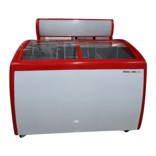 White 450 Litre Voltas Curved Glass Deep Freezer