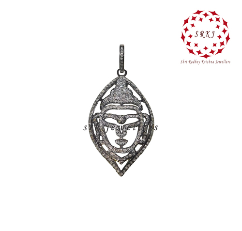925 Starling Silver Handmade Pave Diamond Fancy Buddha Pendant - Gender: Women