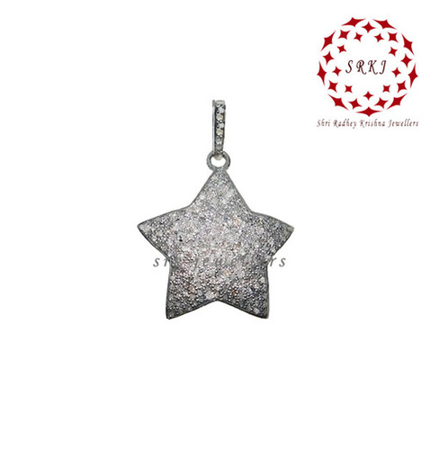 925 Starling Silver Handmade Pave Diamond Star Shape Fancy Pendant - Gender: Men