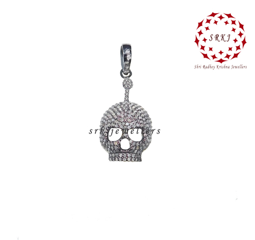 925 Starling Silver Handmade Pave Diamond Small Skull Pendant