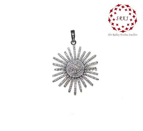 925 Starling Silver Handmade Pave Diamond Sunburst Stylish Pendant - Gender: Men