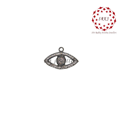 925 Starling Silver Handmade Pave Diamond Small Evil Eye Charm Pendant