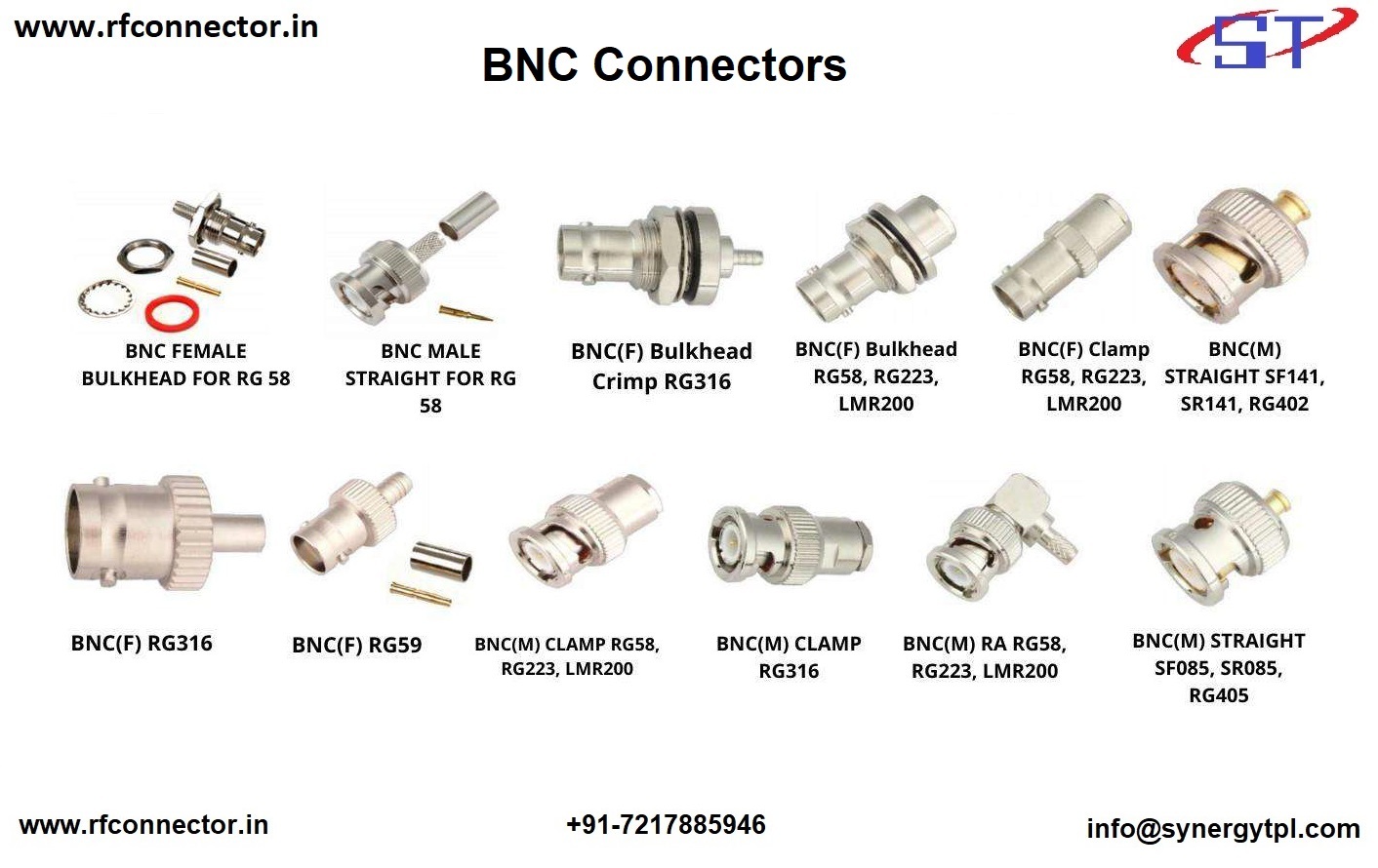 BNC female bulkhead crimp connector for LMR 100 cable