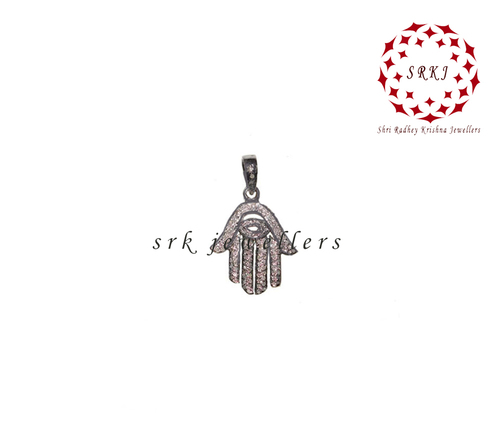 925 Starling Silver Handmade Pave Diamond Hamsa Hand Small Charm Pendant