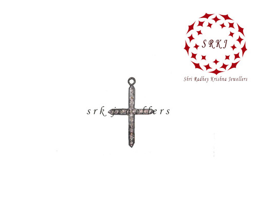 925 Starling Silver Handmade Pave Diamond Small Cross Charm Pendant - Gender: Women