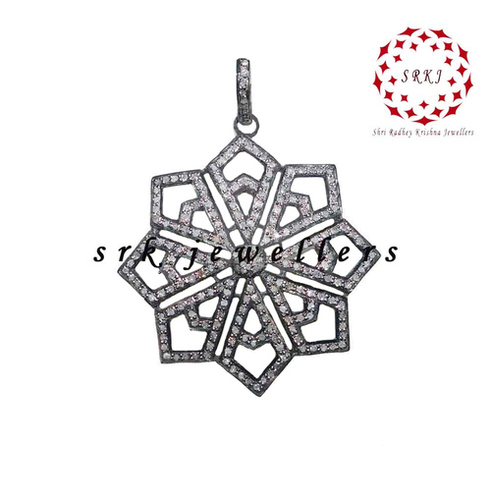 925 Starling Silver Flower Style Handmade Pave Diamond Pendant