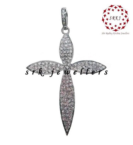 925 Starling Silver Handmade Cross Style Pave Diamond Unique Pendant - Gender: Men