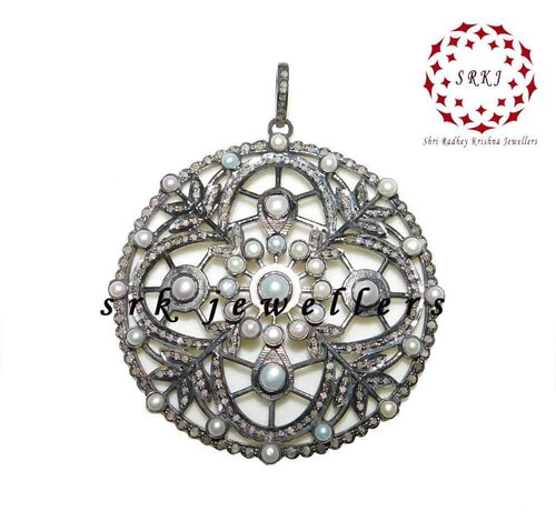Handmade Designer Pendant - 925 Sterling Silver, 54x22 MM | Stylish Pave Diamond, Gender-Neutral Charm Pendant for Anniversaries, Weddings, and Parties