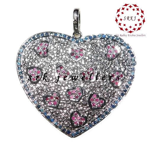 925 Starling Silver Handmade Pave Diamond With Ruby Stone Lovely Heart Pendant