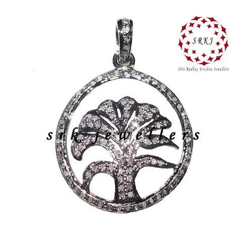 925 Starling Silver Handmade Pave Diamond Fancy Stylish Round Tree Shape Pendant - Gender: Women