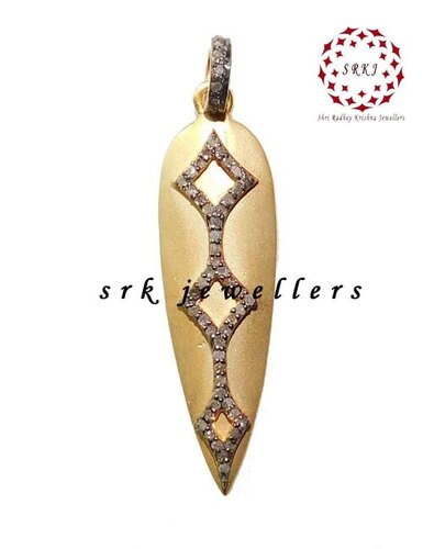 925 Starling Silver Handmade Pave Diamond Arrow Head Matte Finish Two Tone Pendant - Gender: Women