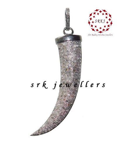 925 Starling Silver Black Horn Style Handmade Pave Diamond Pendant