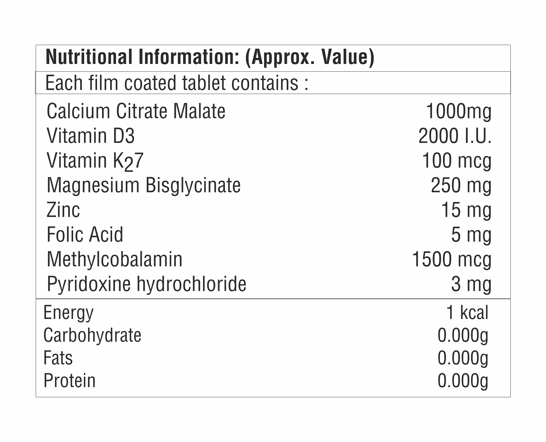 CCM With Vitamin D3 With Vitamin K27 And Folic Acid Tablet.