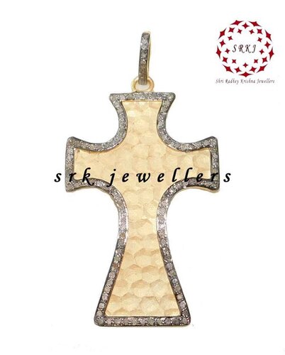 Sterling Silver Handmade Pave Diamond Pendant - 54x22 MM | Two-Tone Design, Gender-Neutral, Ideal for Engagement and Weddings