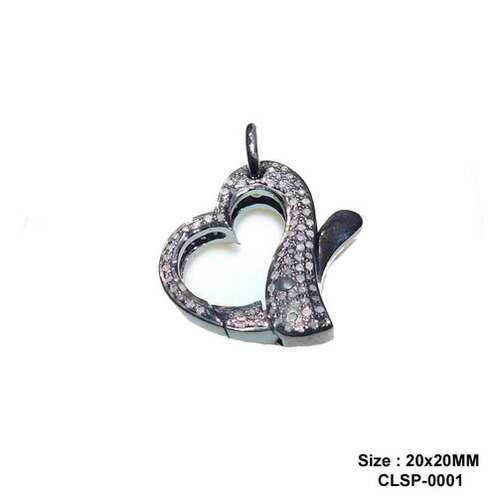 Sterling Silver Designer Pave Diamond Heart Style Clasp Lock - Gender: Women