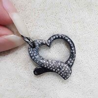 Sterling Silver Designer Pave Diamond Heart Style Clasp Lock