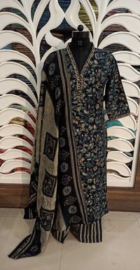 Floral Straight Kurta Trousers And Dupatta Set