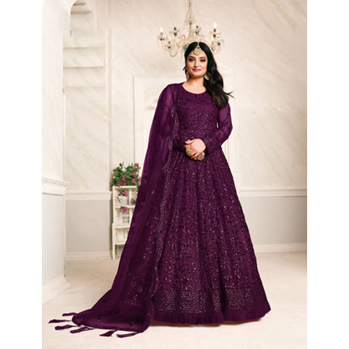 Indian Ladies Long Dress With Round Neck Gown Suit