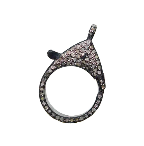 Starling Silver Handmade Pave Diamond Round Fancy Clasp Lock